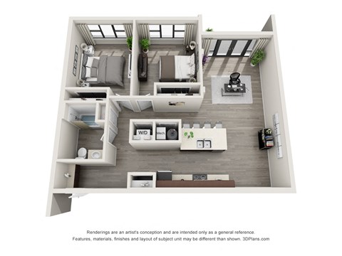 Floor plan for 2 beds, 1 bath, 1033 sqft